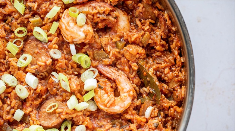 close up of jambalaya rice and shrimp