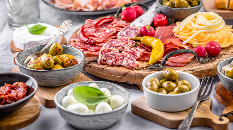 Assorted antipasto ingredients
