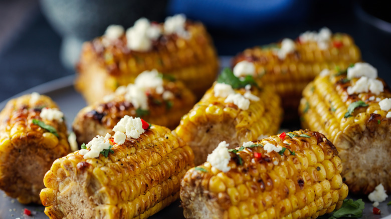 Grilled spiced corn with feta