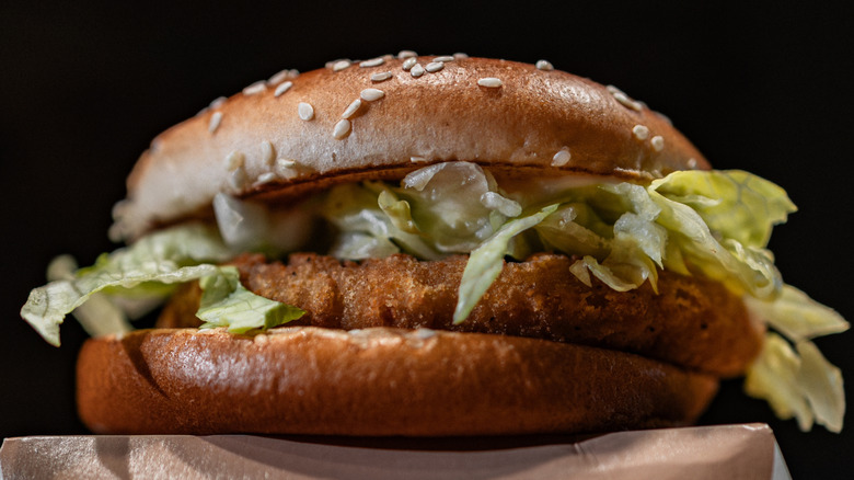 Close-up of a McDonald's Crispy Chicken Sandwich