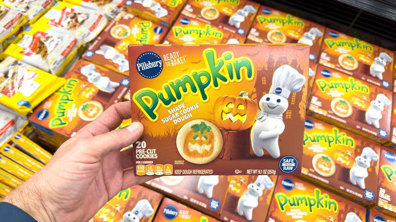 A pack of Pillsbury pumpkin cookies in the grocery store