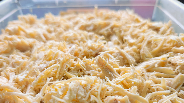 A tray of shredded chicken