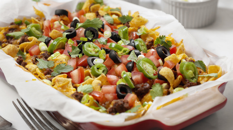 Taco casserole with fresh toppings