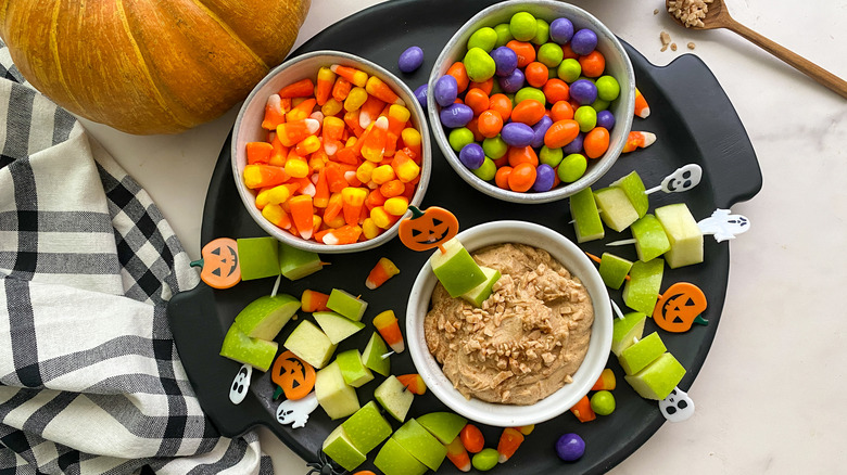 tray with dip and candy