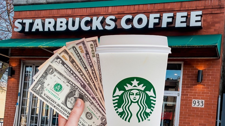sign outside Starbucks with cash
