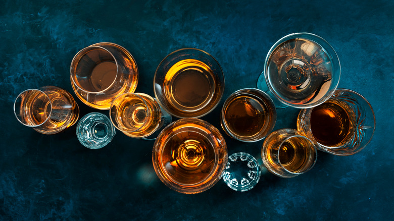 various glasses of liquor