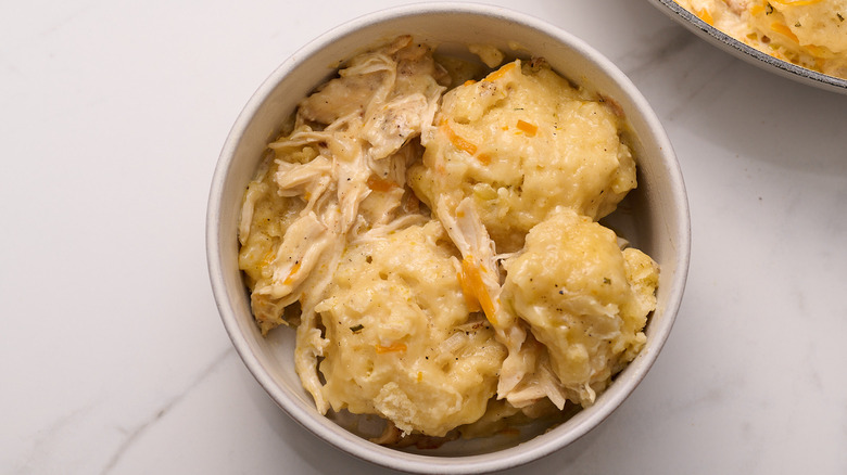 chicken and dumplings in a bowl