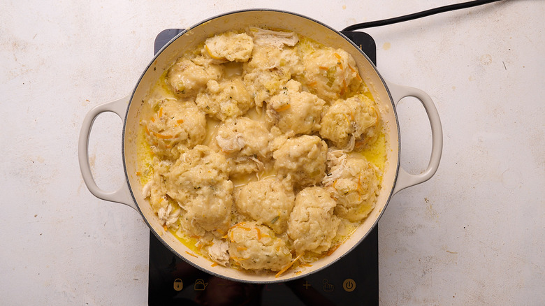 cooked dumplings in a skillet