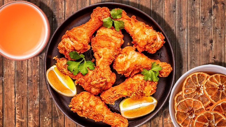 fried chicken with lemon slices