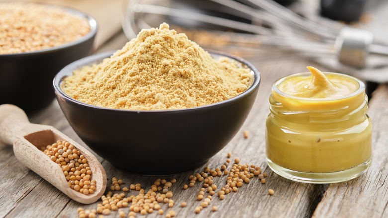 mustard seeds, spread, and powder