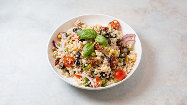 Tuna couscous salad in bowl