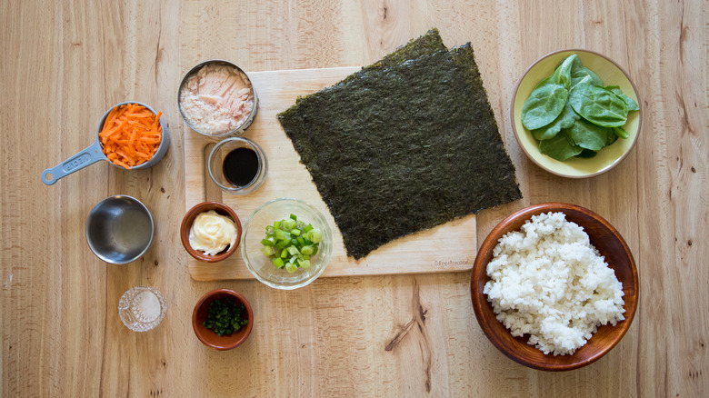 tuna onigirazu ingredients on table