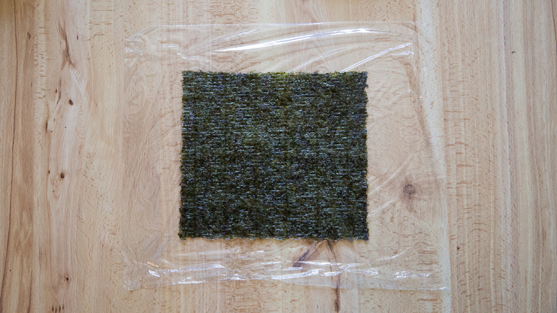 nori sheet on wooden table