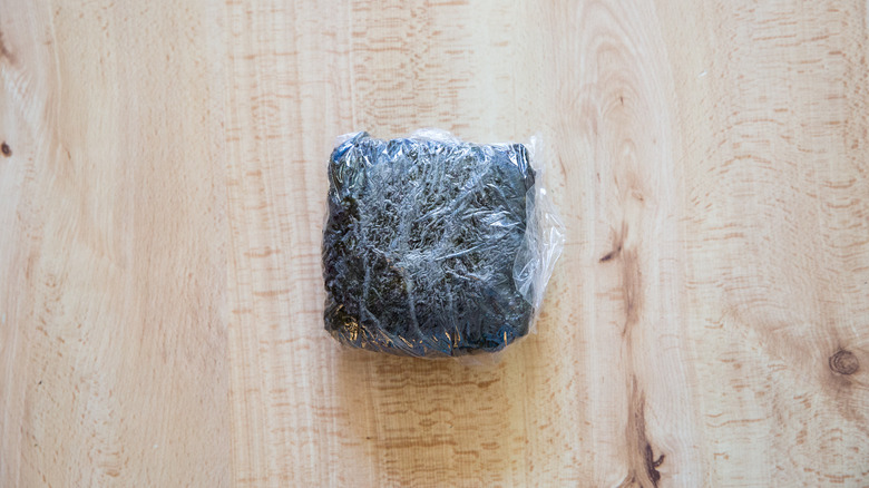 wrapped onigirazu on table