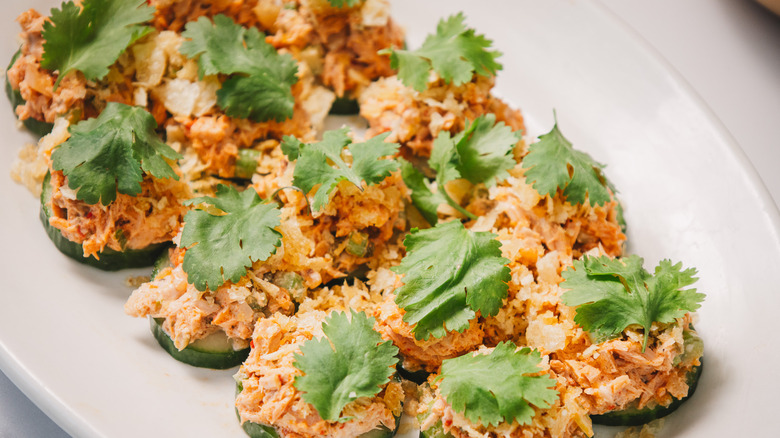 Plate of fricasse tuna salad bites