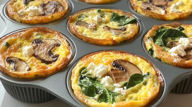 Close up of egg bites in a muffin tin