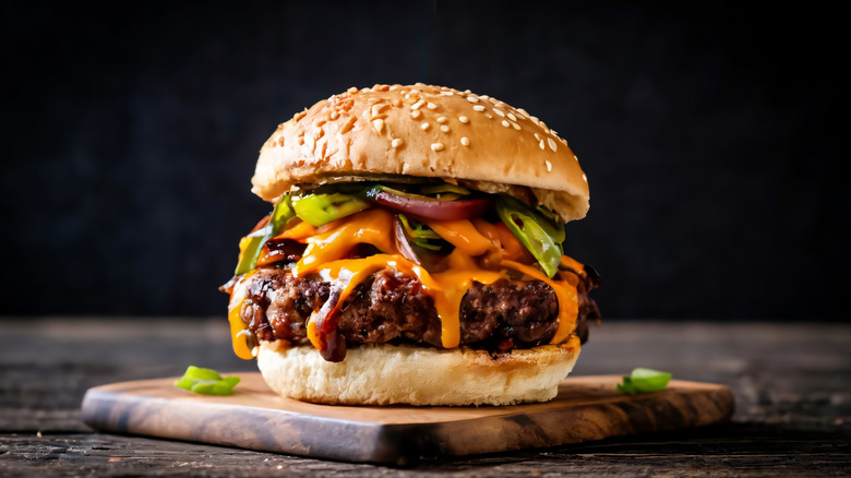 A cheesy loaded burger