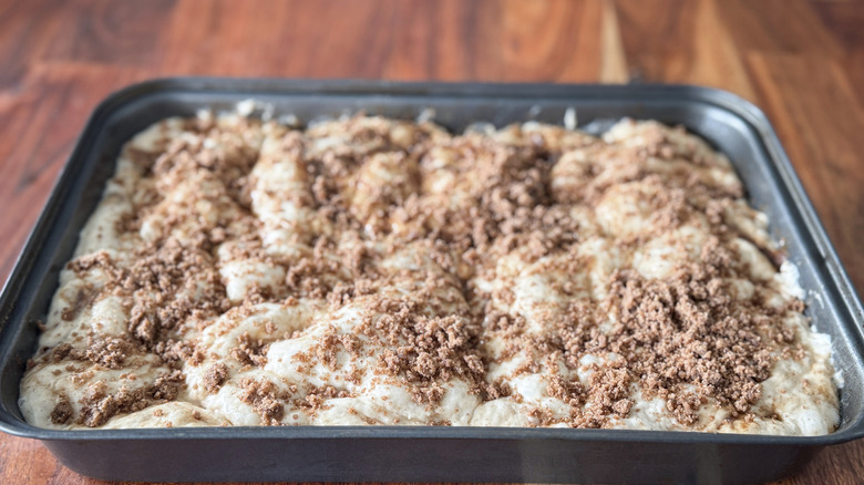 Unbaked cinnamon roll focaccia