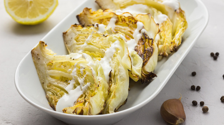 dish of roasted cabbage