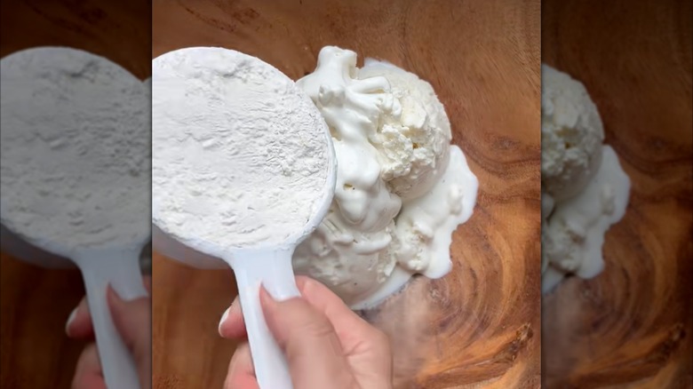 mixing flour with vanilla ice cream