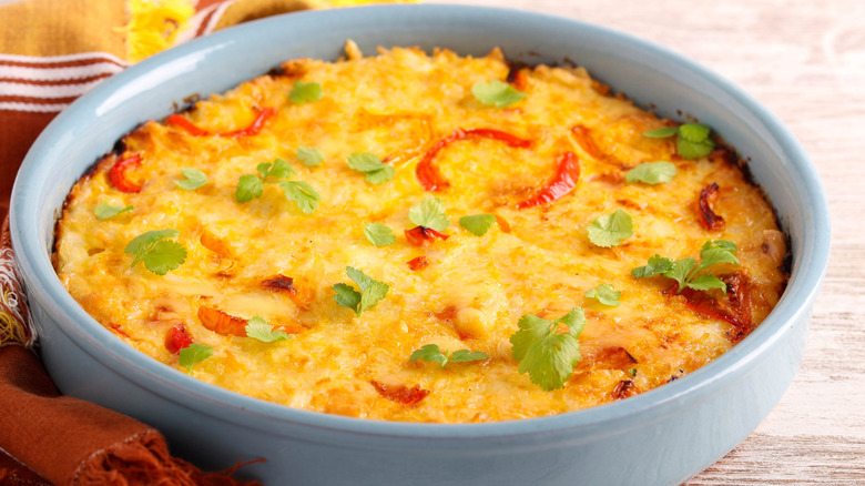 rice and veggie frittata in pan