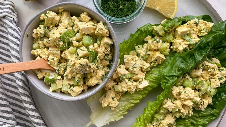 plated tofu egg salad