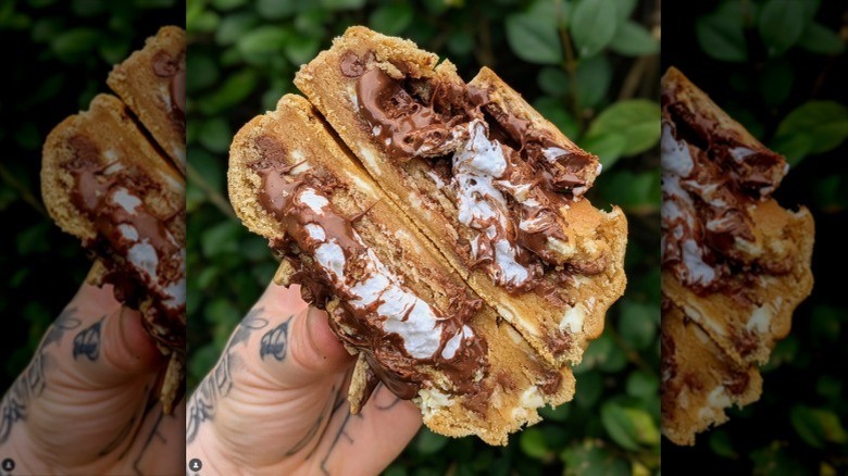 hand holding stuffed cookie