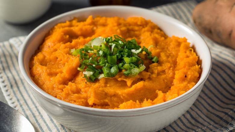 A bowl of whipped sweet potatoes