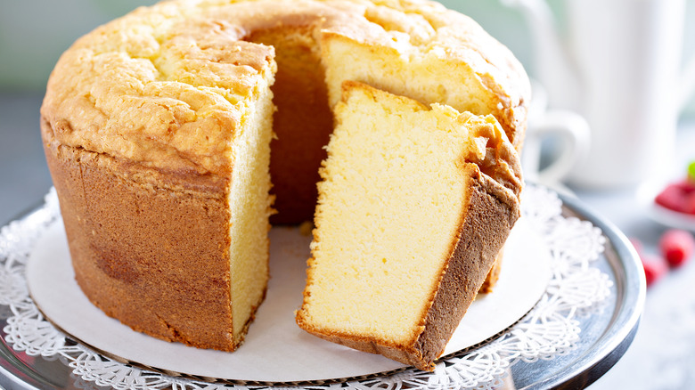 Angel food cake on a platter
