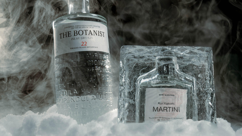 martini frozen in ice block