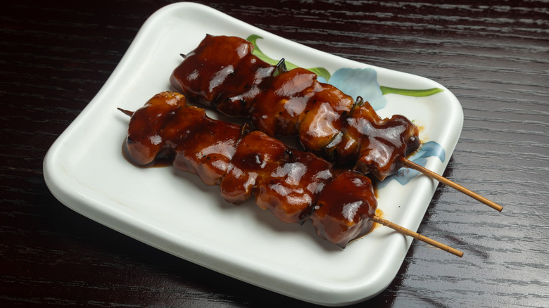 Chicken skewers with teriyaki sauce