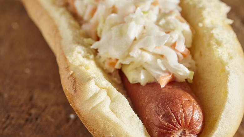 Hot dog topped with coleslaw