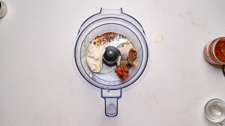 aioli ingredients in a food processor