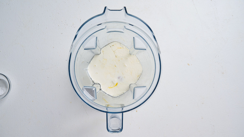 Egg patty ingredients in a blender