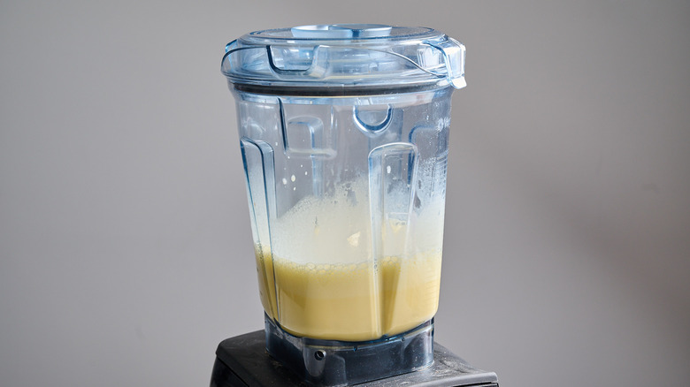blending egg ingredients in a blender