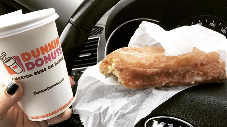 Dunkin' glazed stick with coffee