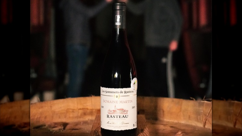Domaine Martin Les Sommets de Rasteau bottle on wooden surface indoors