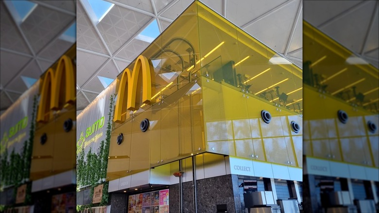View of yellow glass McDonald's Sky Kitchen