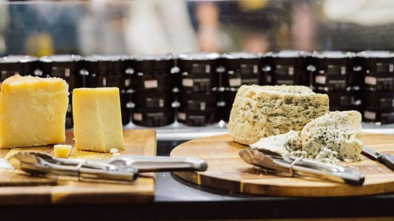 Two cheees cut for tasting at the Mould festival