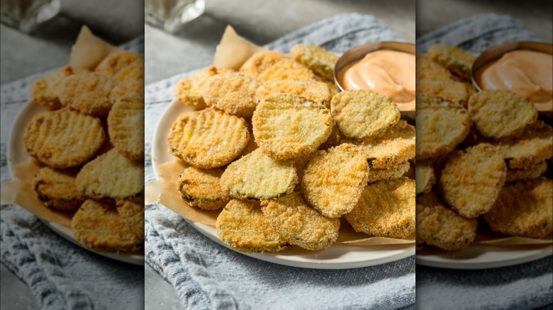 Fried pickle chips with dipping sauce