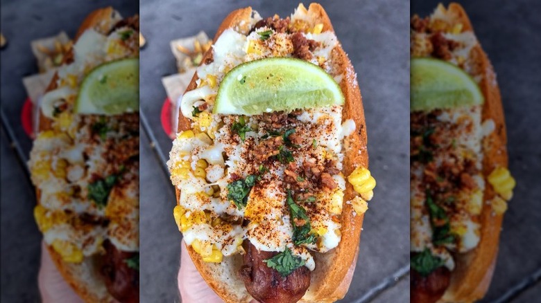 Hot dog with corn and lime
