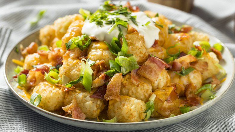 Tater tots with cheese and bacon