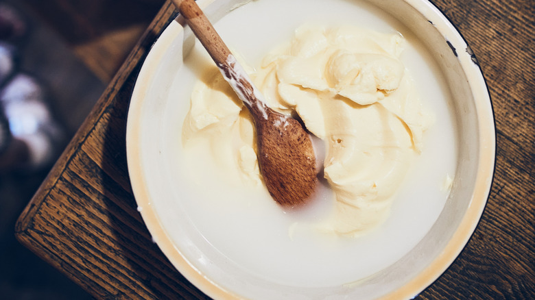 A bowl of butter from butter churn