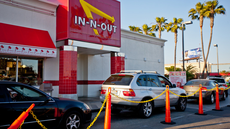 Outside drive-thru line with cars