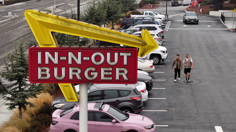 Aerial view of a sign in front of an In-N-Out