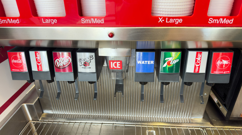 Water and soda fountain dispensers inside In-N-Out