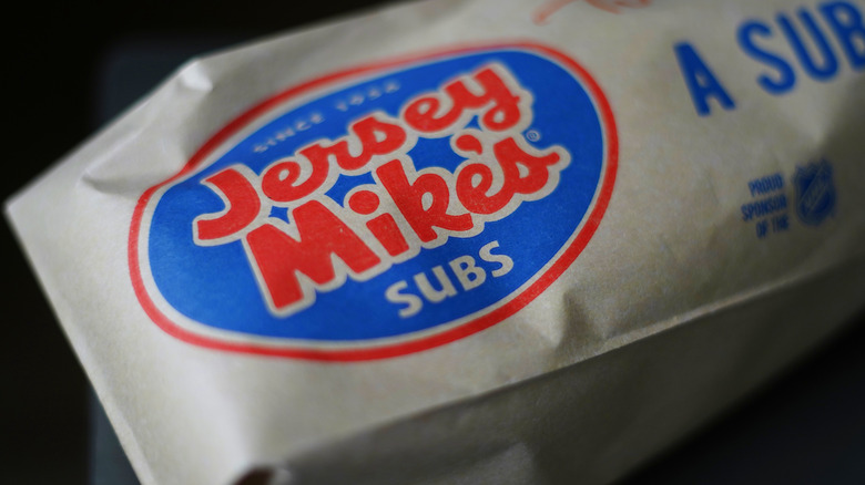 Jersey Mikes subs bag with a sandwich inside