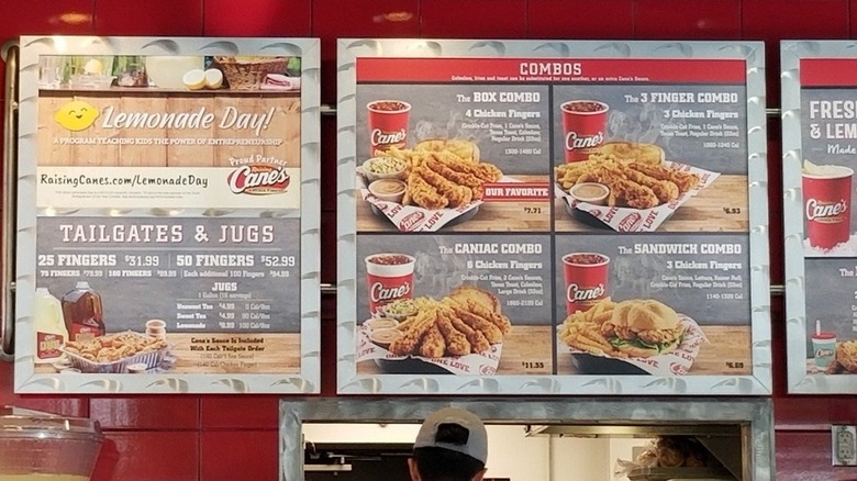 Raising Cane's menu in a store