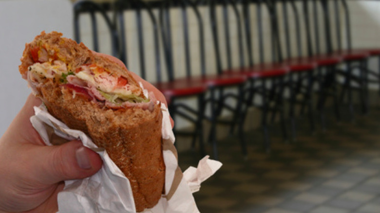 a closeup of a half-eaten sandwich from Sheetz