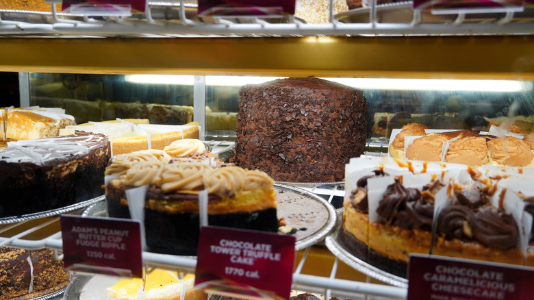 Chocolate cake in a Cheesecake Factory display